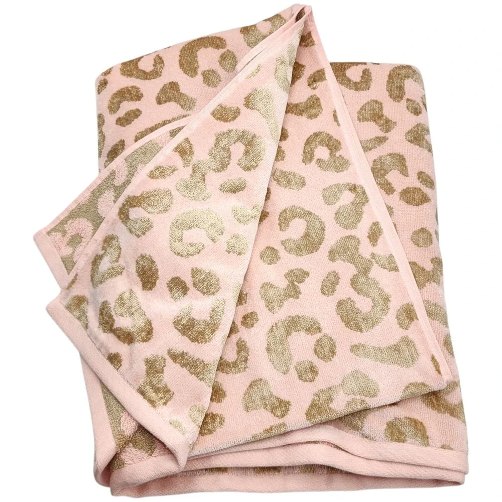 Caro Home Leopard Print Beach Towel Absorbent Quick Dry Gold Pink 36x68 Pool Spa